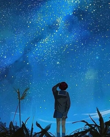 仰望星空的小胡须与孩子