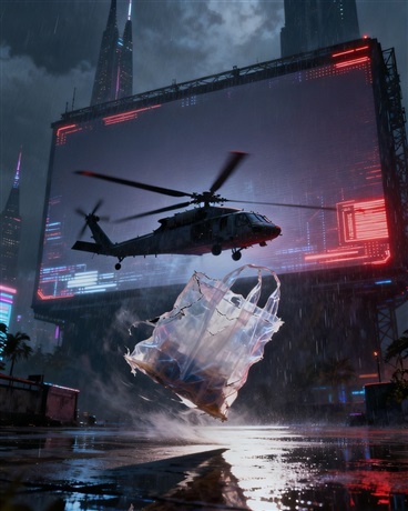 武装直升机与沃尔玛购物袋