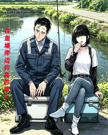 在鱼塘钓鱼的两人